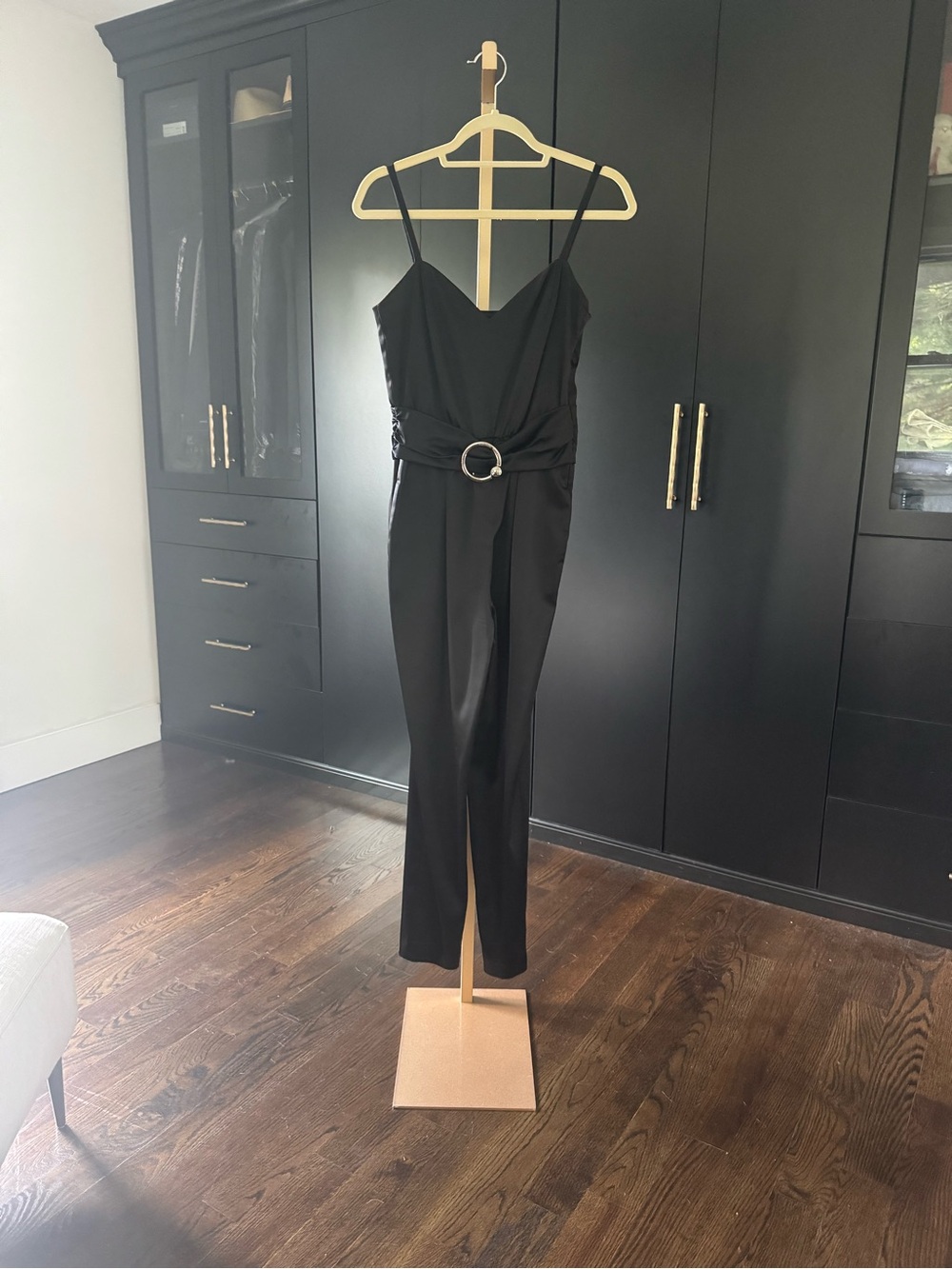Moschino Black Sleeveless Belted Jumpsuit with Ring Detail